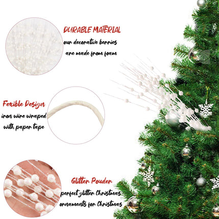 Christmas Tree Picks and Sprays,White Christmas Tree Ornaments Decoration,Glitter Berry Picks for Tree Topper Wreath Garland,Christmas Tree Filler Sticks Twigs Picks Branches Stems-24 Pack