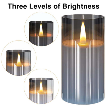 Grey Acrylic Flameless Candles, 5 Pack Plexiglass Pillar Candle Set, Warm White Light Electric Candles Battery Operated with 2 Remote and Timer for Valentines, Christmas, Bars and Hotel Decoration