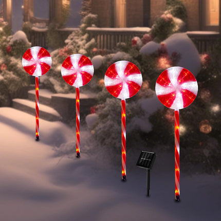 BRIGHTDECK Christmas Solar Pathway Lights, 27" Set of 4 Lollipops Peppermint Stake Lights, Candy Cane Lights with 8 Modes, Outdoor Christmas Decoration for Walkway, Yard, Pathway, Patio (4pcs
