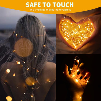 Fairy Lights Battery Operated, 2PACK 16.5 Ft 50 LED String Lights for Bedroom Home DIY, Silver Copper Wire Starry Lights for Halloween Christmas Indoor Parties Wedding Decoration (Warm White)