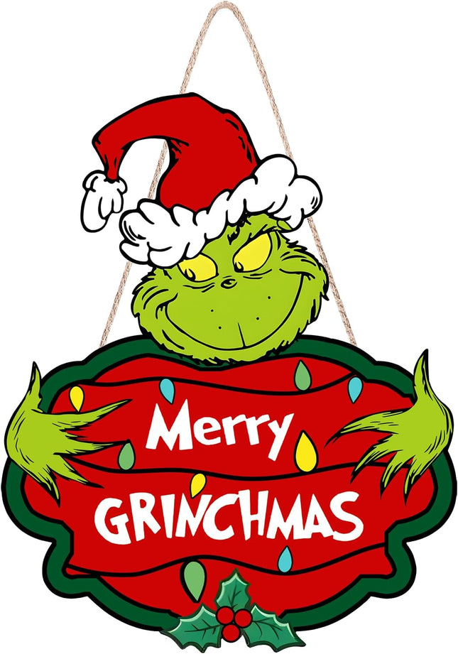 Christmas Door Sign Christmas Decorations - Merry Christmas Wall Decor Christmas Ornaments - Xmas Wooden Door Hanger Wreath for Christmas Decorations Indoor Outdoor Party Supplies