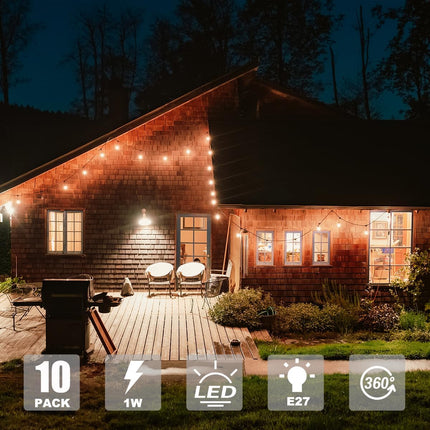 Night Light Bulbs,E27 LED 1W Light Bulb,Low Watt LED Light Bulbs,Warm White 2700K,E27 LED Bulb Decorative for String Lights Christmas Wedding Party Decor,Clear,Plastic,AC 120V,10 Pack