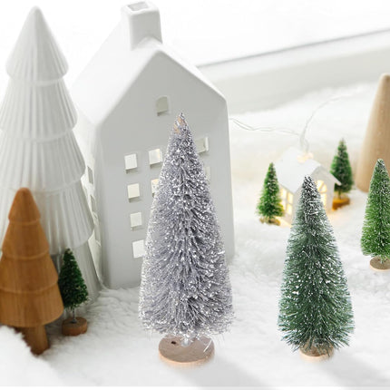 32 Pcs Artificial Mini Christmas Trees 1.4-7.9 Inch Sisal Bottle Brush Trees with Wooden Base Plastic Small Christmas Tree Miniature Pine Tree for Christmas Party Decoration Table Craft Decor