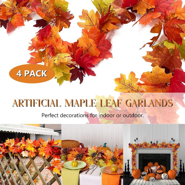 4 Pack Fall Garland Maple Leaf, 5.9Ft/Piece Hanging Vine Garland Artificial Autumn Foliage Garland Decor for Home Thanksgiving Halloween Party Christmas Decorations
