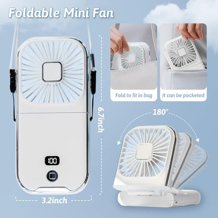 Mini Fan Portable,Handheld Fan Foldable,5 In 1 Neck Fan,Hand Fan,Desk Fan,3000 Mah Power Bank,Phone Holder,Usb Rechargeable