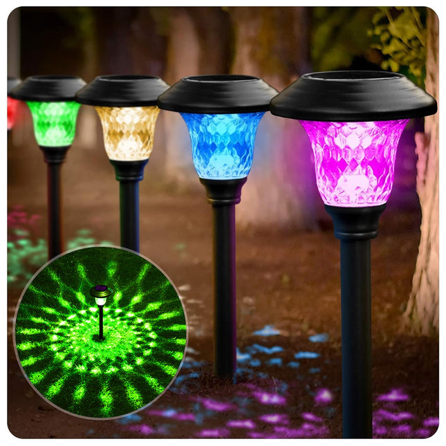 Beau Jardin 8 Pack Solar Pathway Lights Color Changing + Bright White Outdoor Garden Stake Glass LED Stainless Steel Waterproof Landscape Path Lighting for Yard Walkway Driveway Outside Black