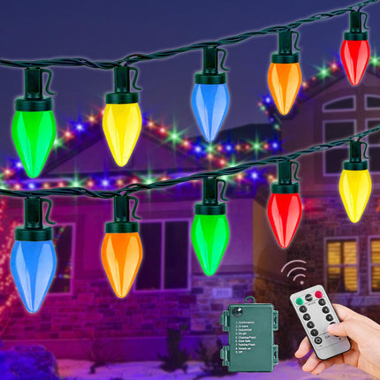 Couah C7 Christmas Lights Battery Operated 24ft,50LED C7 Christmas Lights Battery Powered LED Battery Powered Lights for Indoor Outdoor Xmas Tree Garden Patio Backyard Party Christmas Decorations