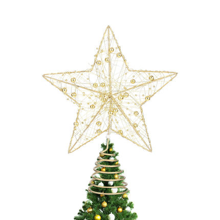 Christmas Tree Topper, 3D Star Tree Topper Christmas Tree Topper Lighted, Prolong Wire Gold Metal Designed Built-in 10 Bulbs String Lights for Christmas Holiday Tree Decoration Indoor Home Decor