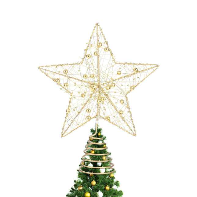 Christmas Tree Topper, 3D Star Tree Topper Christmas Tree Topper Lighted, Prolong Wire Gold Metal Designed Built-in 10 Bulbs String Lights for Christmas Holiday Tree Decoration Indoor Home Decor