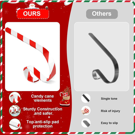Christmas Stocking Holders for Mantle Set 8, Lightweight Metal Stocking Hangers Adjustable Candy Cane Stocking Hooks for Fireplace Non-Skid Stocking Holders for Christmas Decoration (Red)