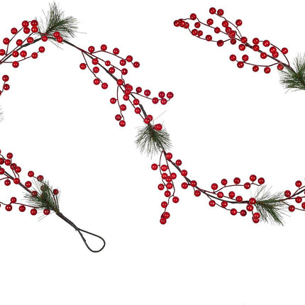 DearHouse 6FT Red Berry Christmas Garland with Garland Artificail Garland Indoor Outdoor Garden Gate Home Decoration for Winter Holiday Year Decor
