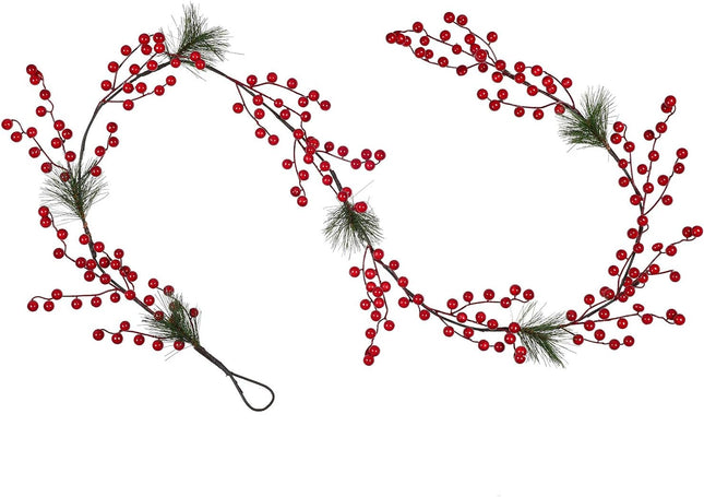 DearHouse 6FT Red Berry Christmas Garland with Garland Artificail Garland Indoor Outdoor Garden Gate Home Decoration for Winter Holiday Year Decor