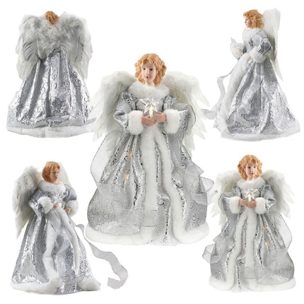 Qivine Angel Tree Topper with Lights, 12.6'' Christmas Angel Tree Topper Angel Christmas Tree Topper Christmas Tree Angel Topper, Decor Xmas Tree Topper Christmas Toppers for Trees (Sliver A)