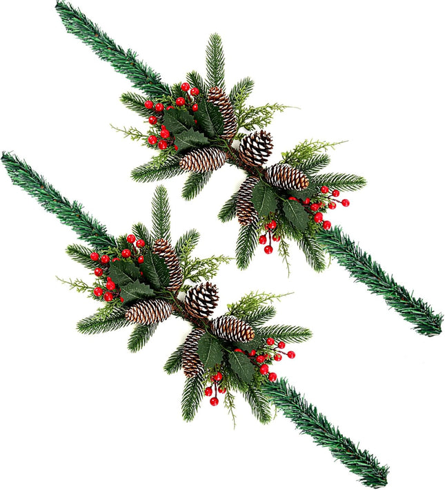 2 Pcs Christmas Swag Xmas Mail Box Swag with Pine Collection Artificial Christmas Mail Box Swag Flocked Pine Swag Pine Cones Door Swag for Christmas Holiday Party Door Wall Hanging