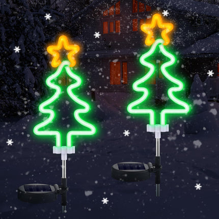 2 Pcs Solar Christmas Garden Stake Lights Waterproof Xmas Tree Solar Landscape Path Lights Neon Christmas Solar Lights for Outside Stakes Xmas Light Yard Stakes for House (Christmas Tree)