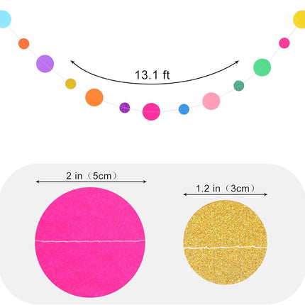 Outus 10 Pieces Colorful Paper Round Garland Christmas Candy Garland Hanging Rainbow Dots Confetti Garland Streamers Backdrop for Birthday Candyland Cake Sprinkles Wedding Trunk or Treat Party