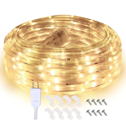 33ft Strip Lights Outdoor, LED Flat Flexible Rope Lighting, 3000K Soft White, Waterproof Connectable Décor Lights for Bedroom Living Room Garden Patio Pergola Christmas Party