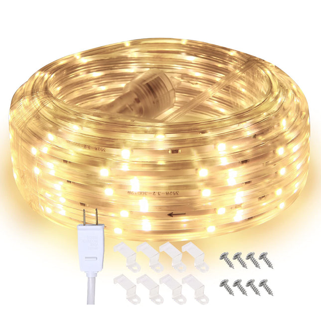 33ft Strip Lights Outdoor, LED Flat Flexible Rope Lighting, 3000K Soft White, Waterproof Connectable Décor Lights for Bedroom Living Room Garden Patio Pergola Christmas Party