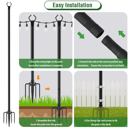 10Ft Metal Poles with Fork for Outdoor String Lights,2 Pack Light Stand for Outside Garden,Patio,Wedding,Backyard,Deck,Party