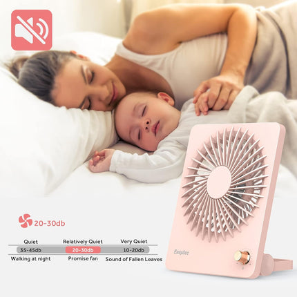 Easyacc Portable Desk Fan Desktop Fan, 3350 Battery Operated Fan 6Inch Foldable Travel Fan UltraQuiet StepLess Speed Control