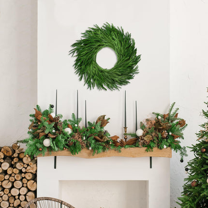 24 Inch Real Touch Norfolk Pine Wreath for Front Door, Green Wreaths Artificial Christmas Wreath for Wall Window Xmas Decoration