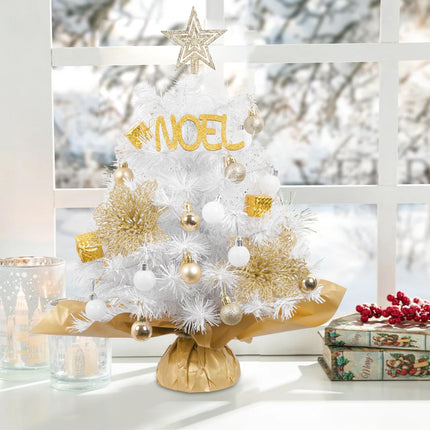 XmasExp Mini Christmas Tree White Christmas Tree Artificial Christmas Tree Small Christmas Tree with Light Tabletop Christmas Tree Holiday Decoration for Home, Office, Party
