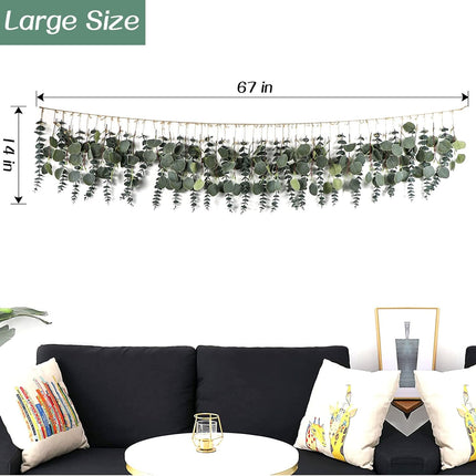 Eucalyptus Wall Decor Boho Wall Decor Artificial Greenery Hanging Plants Large Eucalyptus Fake Leaves 5.6 Feet for Bedroom (Green String)