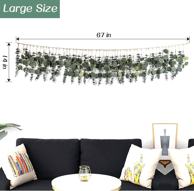 Eucalyptus Wall Decor Boho Wall Decor Artificial Greenery Hanging Plants Large Eucalyptus Fake Leaves 5.6 Feet for Bedroom (Green String)