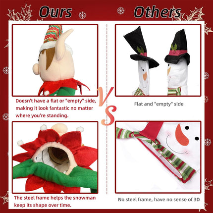 Juegoal Christmas Elf Tree Topper, Large Plush Elves Treetop Hugger with Red Green Stripes Top Hat & Red Collar, Xmas Tree Ornament Supplies Holiday Winter Home Wonderland Party Decorations