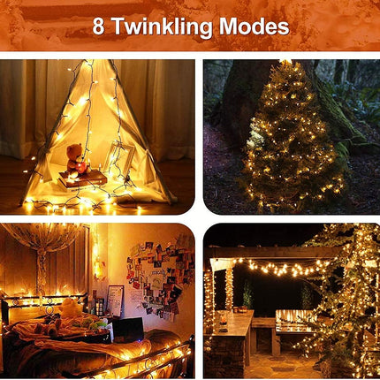 MASHANG Christmas Lights - Battery Operated String Lights 50 LED Xms Mini Lights 8 Modes Green Wire Mini Light Set with Timer for Xmas Tree Wreath Party Indoor Outdoor Decor, Waterproof, Warm White