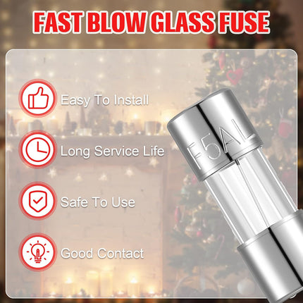 Christmas Light Fuses 125 Volt 5 Amp Fast Blow Glass Fuse Christmas Lights Fuse Replacement Glass Fuse Kit for LED Lights Outdoor String Lights, 3.6 x 10 mm/ 0.14 x 0.39 Inch (30 Pieces)