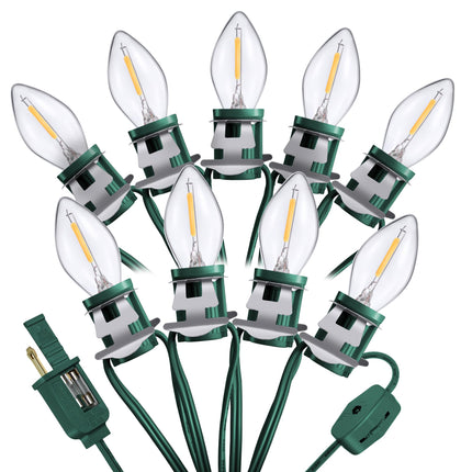 Meonum Accessory Cord with 9 LED Light Bulb, 16.4Ft C7 Christmas Village Lights Cord with Clip, Blow Mold Lights for Halloween Christmas Village Houses, Pumpkin Skeleton Holiday Decoration, Green