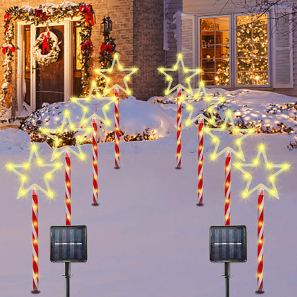 Christmas Decorations Warm White Star Lights Solar Garden Lights, Outdoor Waterproof Landscape Path Lights with Red Stake, 8 Pack 120 LED Solar Outside Christmas Lights for Yard Pathway Lawn Decor