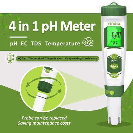 YINMIK pH EC Meter for Water Hydroponics, Digital PPM Meter for Nutrients | Measure pH PPM Conductivity Temperature of Hydroponic Base Water and Nutrients, EC pH TDS Meter for Water, Aquarium, Pool