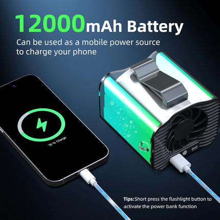 K Tomoto 12000Mah Waist Clip Fan Neck Fan Max 24H Working Time, 7500 Rpm Strong Airflow, 3 Speeds, HandsFree Rechargeable Battery