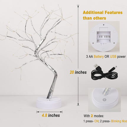 Twinkling Tree Fairy Light Spirit Tree Lamp Bonsai Tree Light, Fairy Light Tree, Cute Room Decor Aesthetic Decor, Night Light Lamp, Twinkle Tree, (Silver Branches 108 LED)
