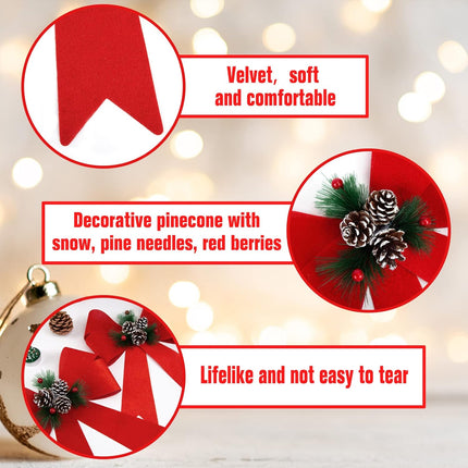 JOHOUSE 3PCS Christmas Bows, 12Inch Red Velvet Bows Large Decorative Christmas Bowknot with Pine Cone Red Berries for Xmas Tree Wreath Home Ornament Decoration