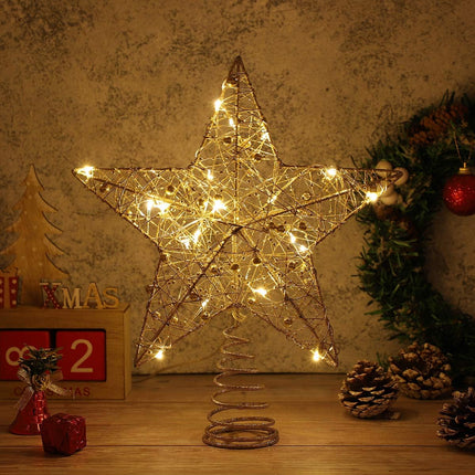 NUOBESTY Christmas Tree Topper,Treetop Ornaments with String Lights Star Shaped Lights for Christmas Decoration (Golden)