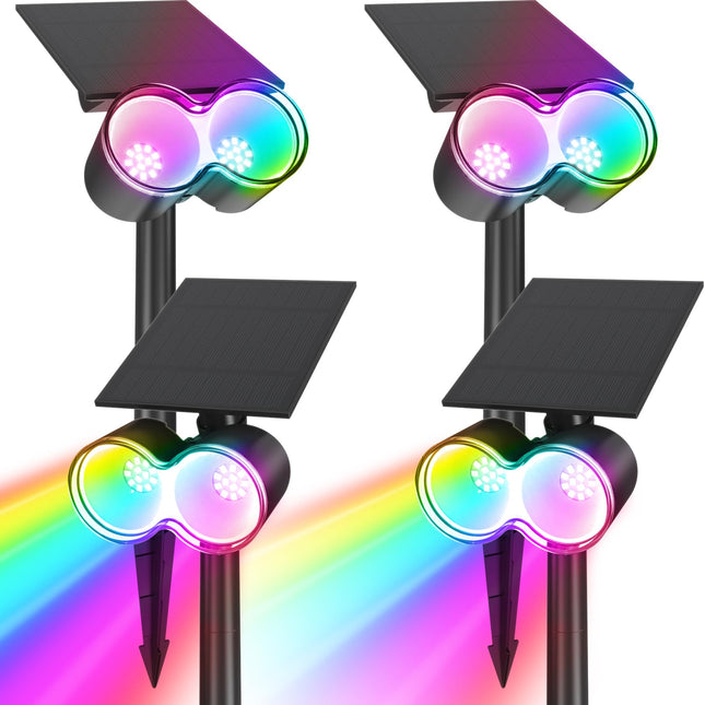 Barrina Solar Spotlights Outdoor Waterproof, 360° Horizontal Adjustable Solar Outdoor Spot Light, 24 LEDs Color Changing, Auto On/Off Solar Lights for Outside Yard Pathway Landscape Lighting, 4 Pack