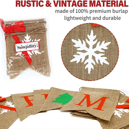 Be Merry Burlap Banner Christmas Decorations Rustic Christmas Tree Snowflake Sign Burlap Garland Christmas Decor for Mantle Fireplace Xmas Holiday Party Supplies Outdoor Indoor Hanging Decor