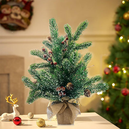 Artificial Mini Christmas Tree, 20" Tabletop Mini Snow Flocked Xmas Pine Tree with Cloth Bag Base & Ornaments for Christmas Holiday Indoor Home Kitchen Dining Table Decoration
