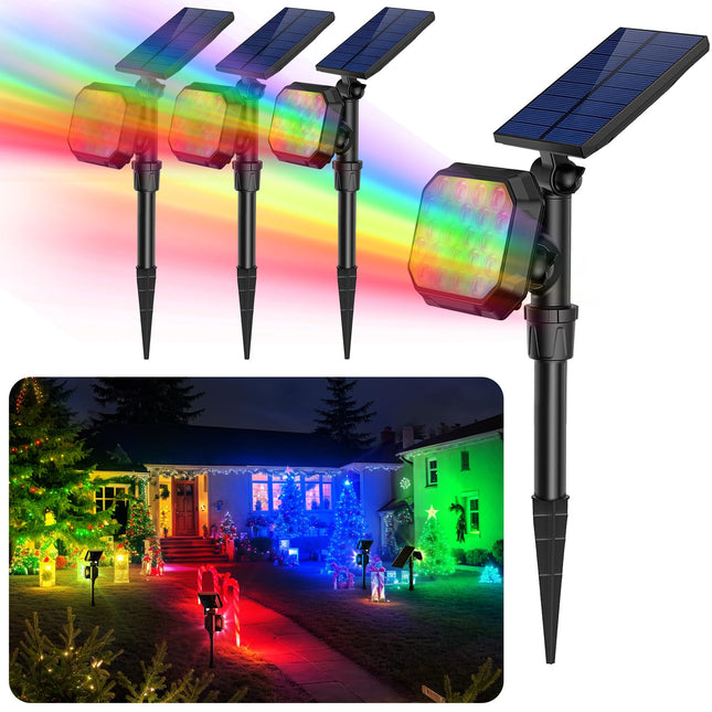 ROSHWEY Solar Spot Lights Outdoor, Colored Solar Outdoor Lights Waterproof Halloween Solar Powered Spotlight Landscape Lighting for Outside House Garden Yard Tree Pool Christmas Decorative, 4 Pack