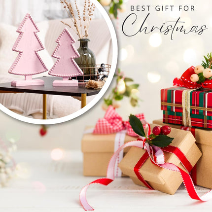 Pink Table Top Christmas Tree, Wooden Christmas Tree for Mantel Tabletop Centerpiece Home, Farmhouse Christmas Decor, Small Christmas Trees for Table Xmas Holiday Decorations