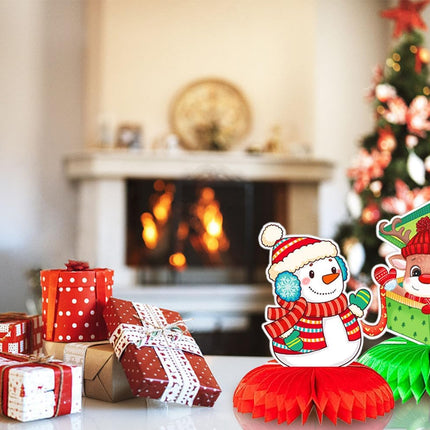 9PCS Christmas Tree Honeycomb Table Decorations for Home Party Christmas Gingerbread Man Snowman Santa Candy Cane Table Topper Centerpiece Decoration for Table Decor Christmas Party Supplies