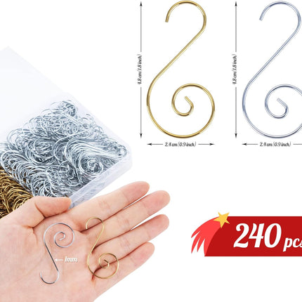 ilauke Christmas Ornament Hanger Hooks 240pcs Silver & Gold Swirl Decorative Ornament Hooks Hang Holiday Decorations Hanger from Trees, Garlands and Wreaths