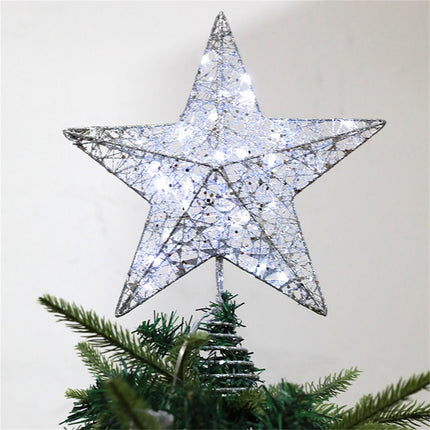 Christmas Tree Toppers with Lights, Glitter Christmas Tree Star for Christmas Home Decorations (Silver, 10inch)