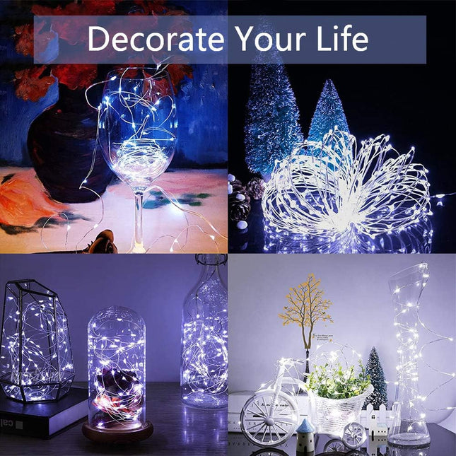 buways Fairy Lights,2-Pack Battery Operated Waterproof Cool White 50 LED Fairy String Lights,16.4ft Silver Wire Light with Remote Control for Christmas Parties,Garden and Home Decoration