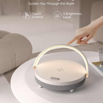 EZVALO for Her, Music Table Lamp with Wireless Charger, 4 in 1 Touch Bedside Lamp, Portable Bluetooth Speaker, Phone Holder, Dimmable LED Night Light Birthday s for Women, Men, Dad, Mom