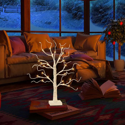 EAMBRITE Lighted Birch Tree, Christmas Tree Decorations Battery Operated/USB, Table Top Tree with Lights 24 LED, Small Light Up White Artificial Tree for Centerpiece Home Room Xmas Indoor Decor (22")