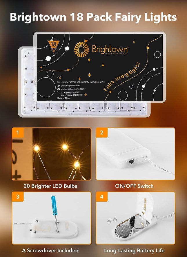 Brightown Fairy Lights Battery Operated 18 Pack - 7ft Mini LED Lights for Crafts DIY Garlands Jars Table Centerpiece Wedding Plants Flowers Vases Glasses Dolls Christmas Decor